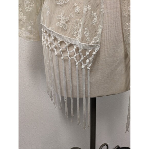 Amber Shu White Floral Lace Fringe Open Top sz L Western Romantic Fairy Bridal - Picture 8 of 11